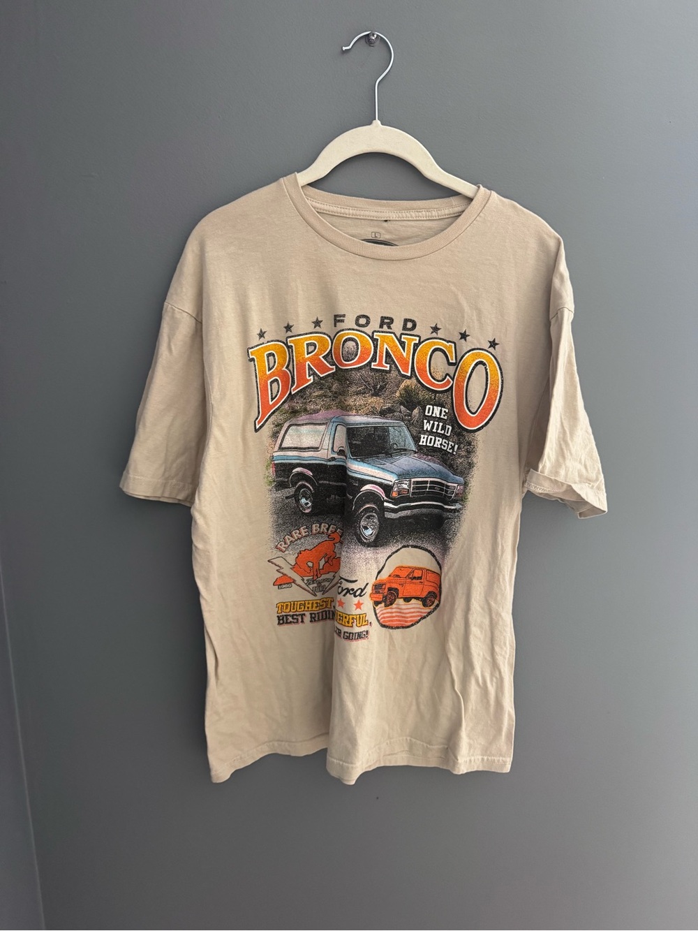 Ford Bronco Graphic Tee in Beige with Orange Accents